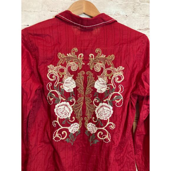 Ariat Western Top Womens Medium Red Pearl Snap Up Embroidered Fitted Country - Picture 13 of 14